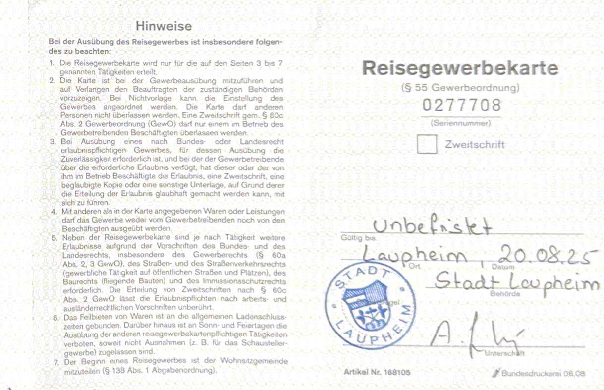 Reisegewerbekarte